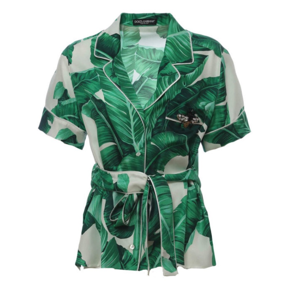 DOLCE GABBANA BANANA LEAF EMBROIDERED BEE WRAP TOP IT36 XS